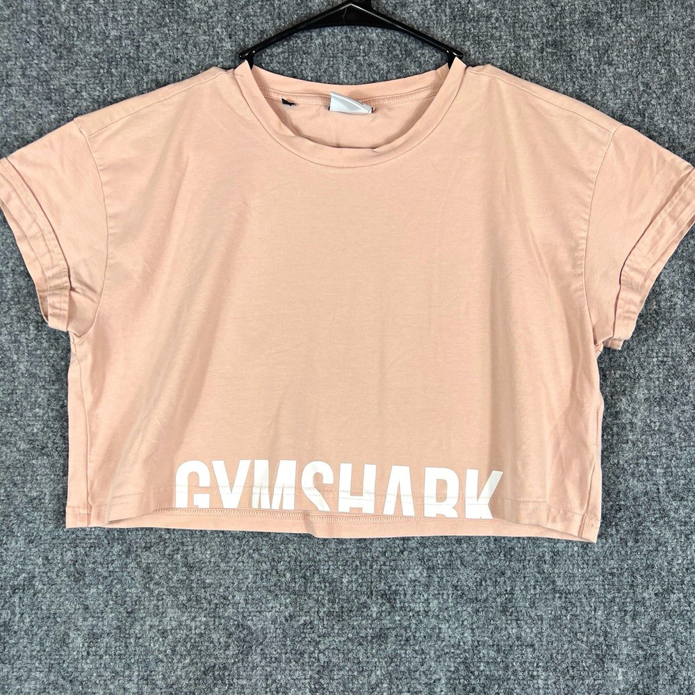 Gymshark Womens M Pink Cropped Logo Crew Neck Short Sleeve Cotton Blend Tee